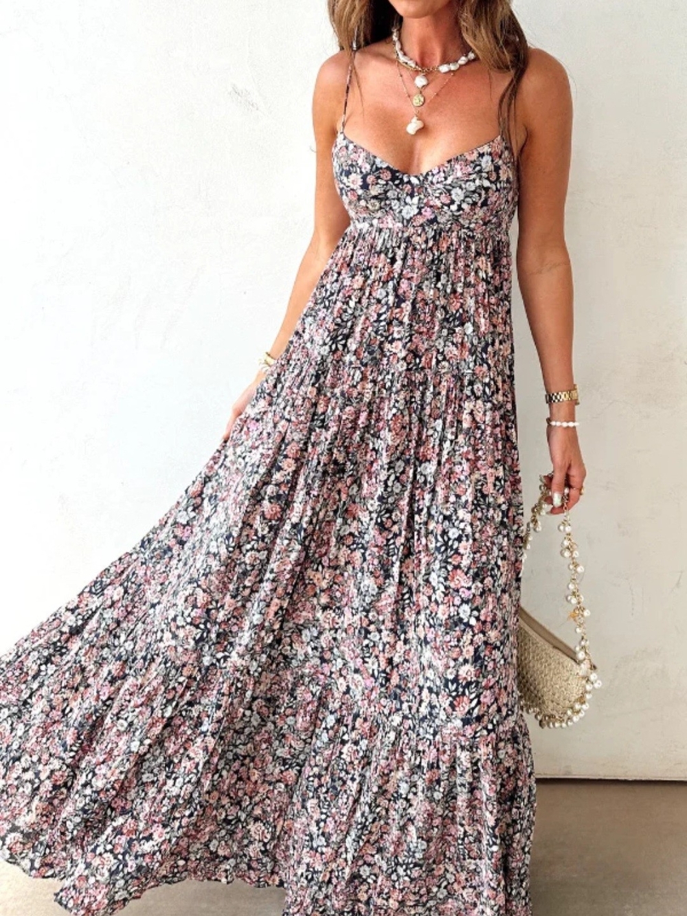 Floral Spaghetti-Strap Boutique Maxi Dress NWOT